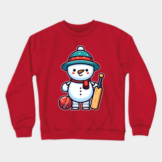 cute Snowman as a cricketer Crewneck Sweatshirt by fikriamrullah